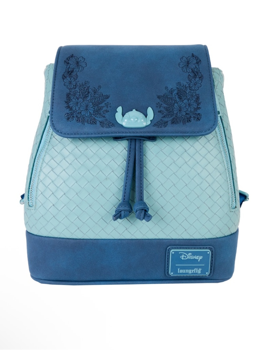 NWT Loungefly x Disney Blue Stitch Floral Embroidered Woven Drawstring Backpack